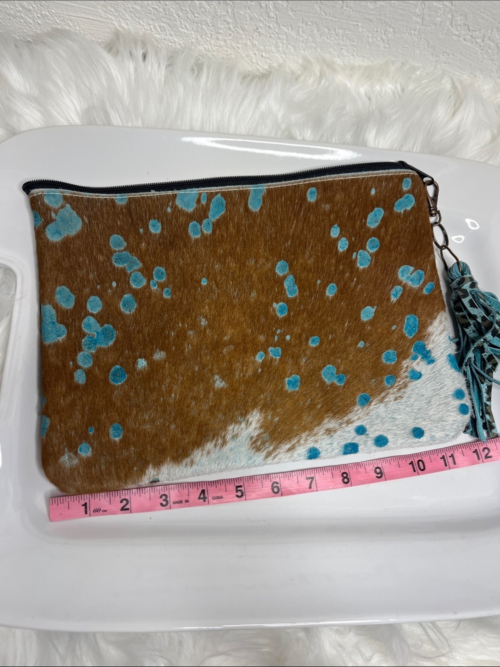 Brown and Turquoise Spotted Cowhide Clutch - Unbranded - Picture 5 of 8